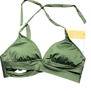 Kona Sol Faux Wrap Halter Bikini Top Size S NWT